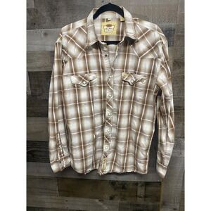 Larry Mahan Brown Plaid Long Sleeve Western Snap‎ Shirt Boy's L